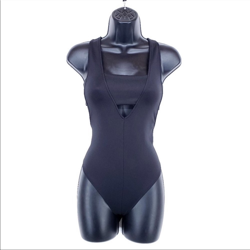 FOREVER 21 Bodysuit Sexy Cutouts Stretch Black L